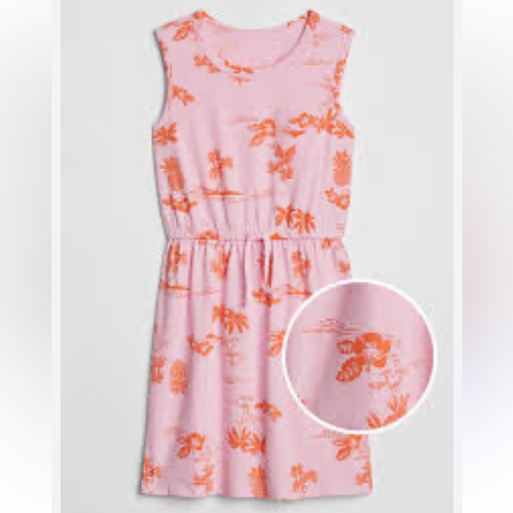 Gap Kids Print Pocket Tank Dress girl medium pink orange tropical 100 cotton